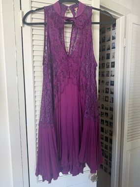 Free People Purple Lace-Detail Sleeveless Dress